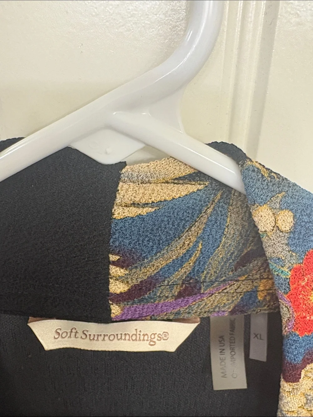 Soft‎ Surroundings Printed Open Black Knit Stretch Cardigan Size XL Extra Large